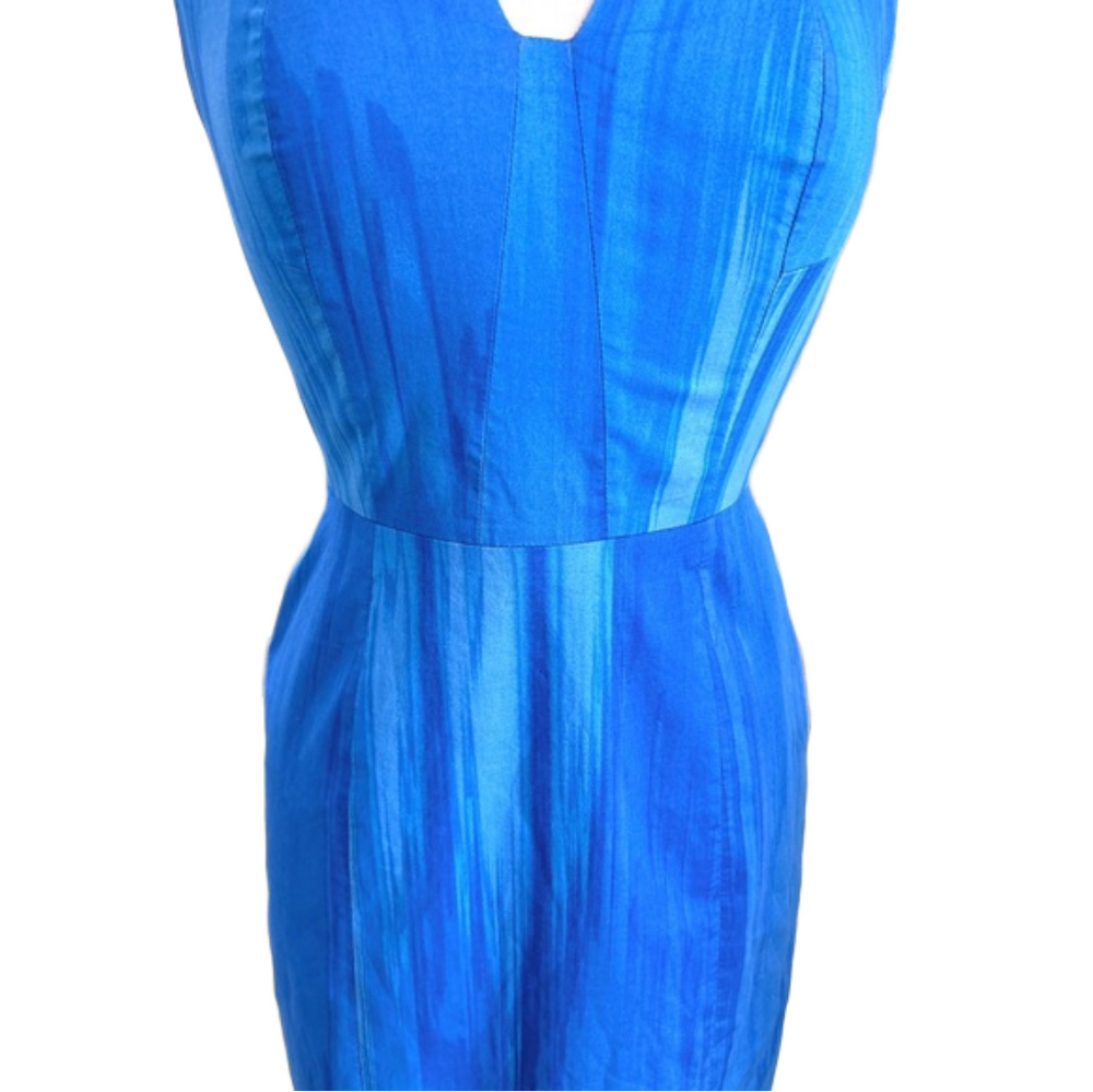 Tahari Notched V-Neck Blue Size 4 Dress Sleeveless Lined Sheath Dress - Picture 3 of 11